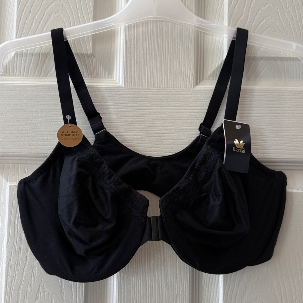 NWT 815313 Wacoal Black Front-Close Full Coverage Bra 38DD